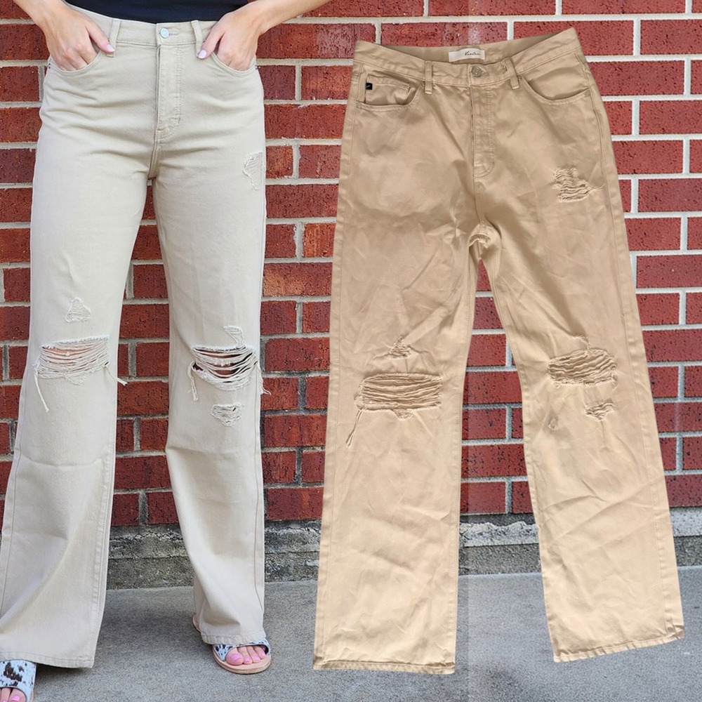 KanCan Jeans High Rise Distressed Straight Leg Beige Tan 11/29